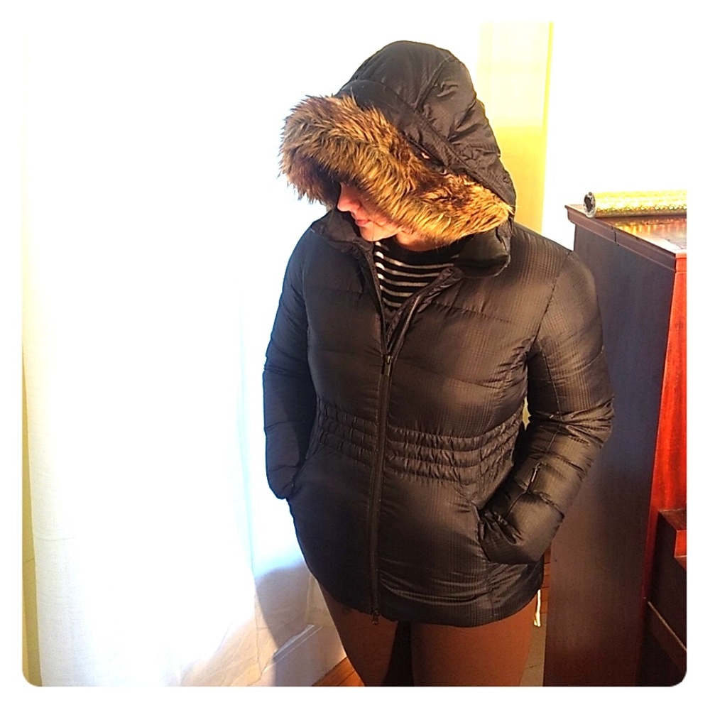 Columbia Omni-Heat Down Black Coat Fur Hood Jacket